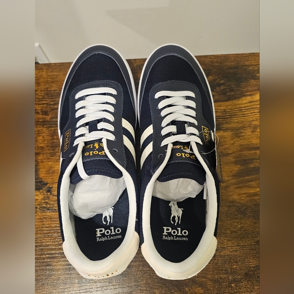 NIB Polo by Ralph Lauren Men's Dark Blue and White Sneakers Size--9.5. - Picture 4 of 8